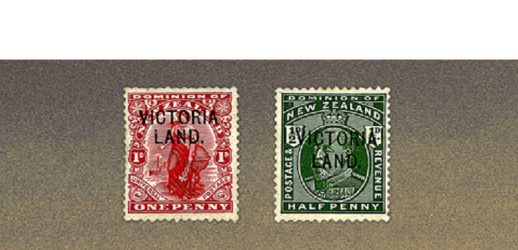 The two stamps issued by Victoria Land - a one penny red and a half penny green